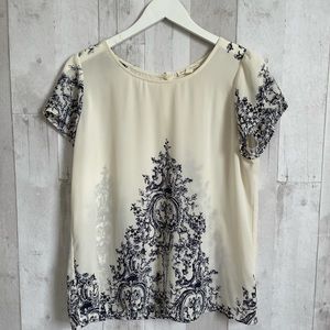 Paper crown anthropologie blue white blouse medium back buttons